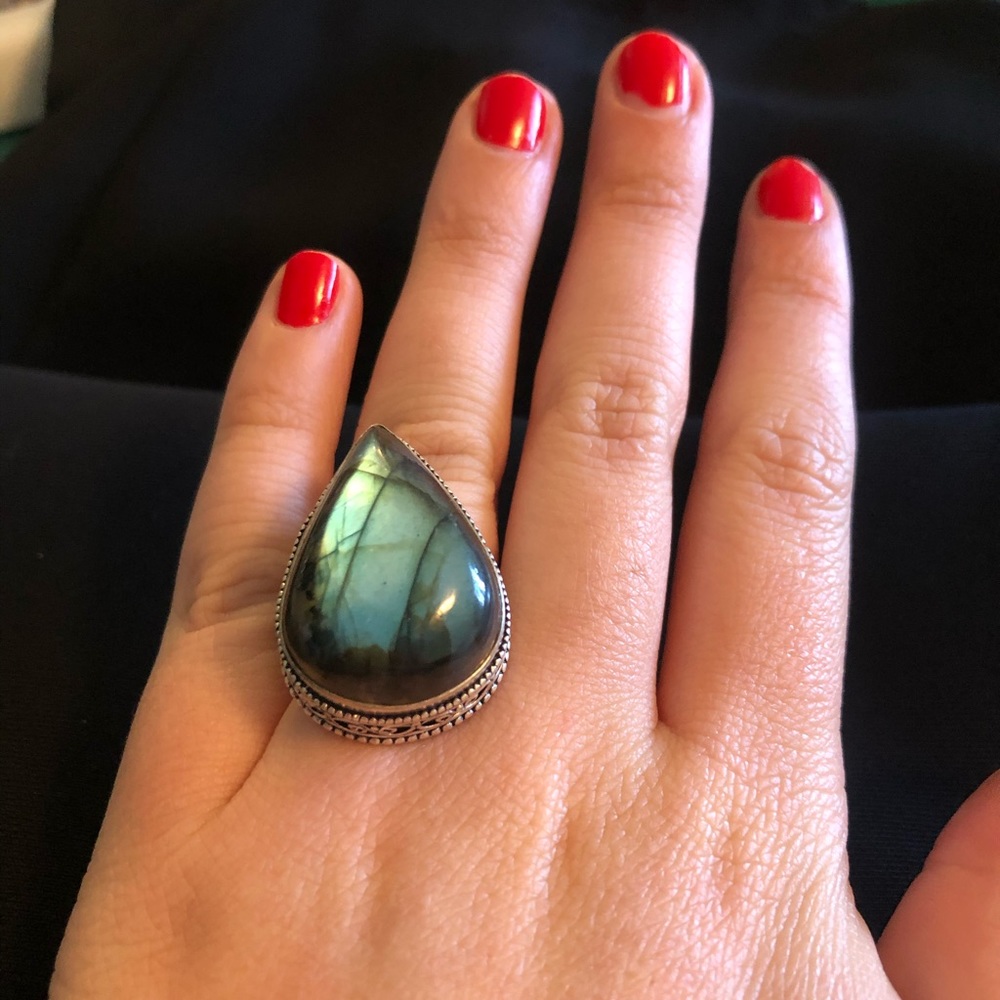 LARGE Labradorite ring in sterling- SZ 7